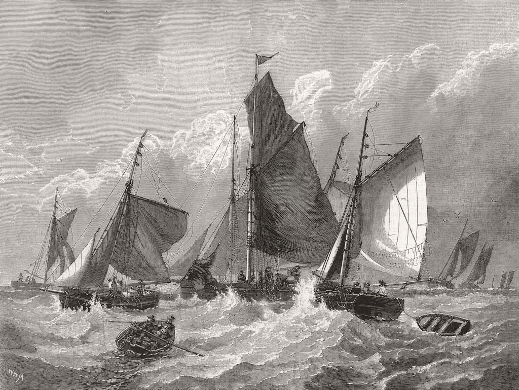 FOOD. The Oyster Boat 1869 old antique vintage print picture